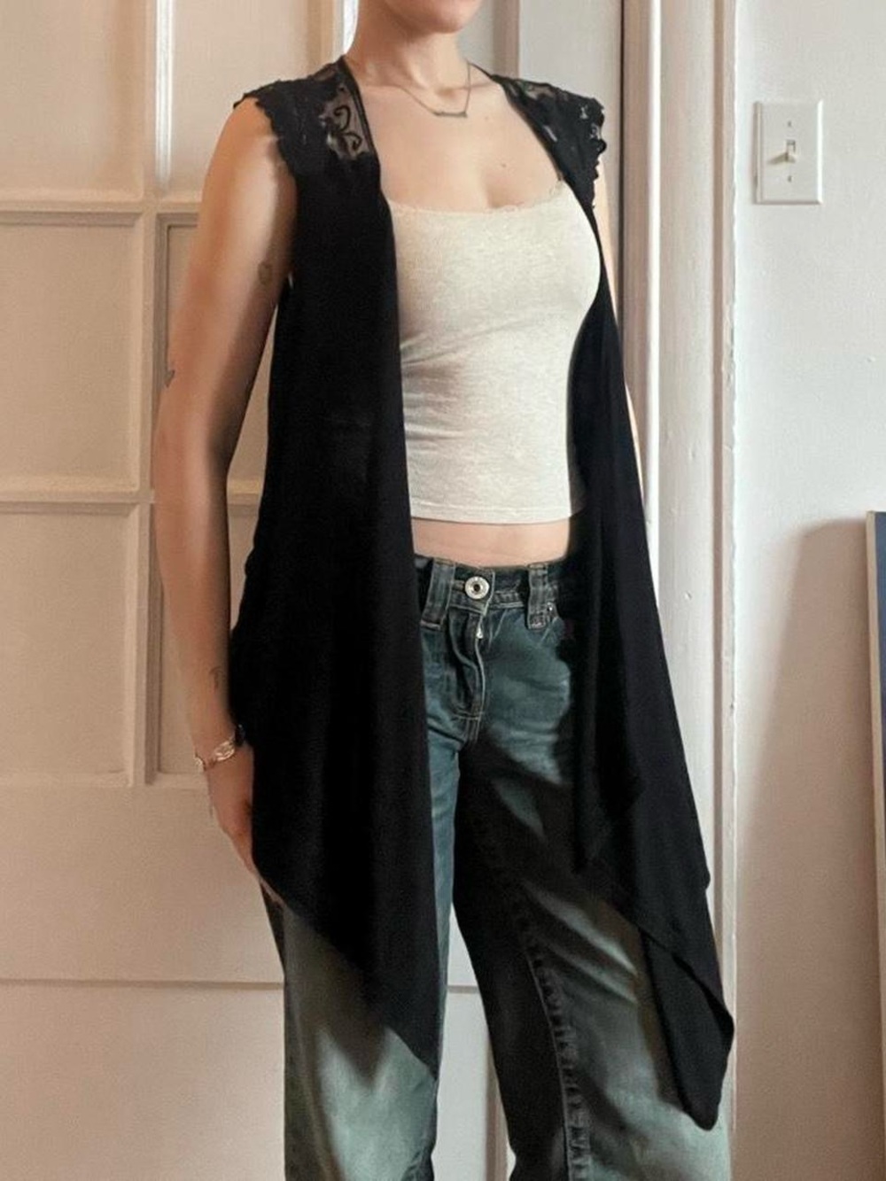 Black Lace Panel Vest